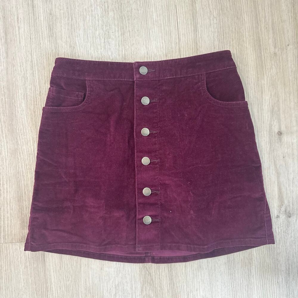 Express Burgundy Corduroy Button Front Mini Skirt High Waisted A Line Size 0